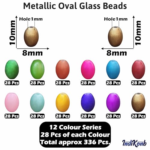 Multicolor Glass Oval Beads 8x10mm - Set of 336 Pieces