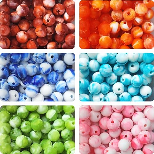 Multicolour Acrylic Lucid Marble Beads 8mm for DIY & Jewelry Making (250 Pieces, 6 Color Series)