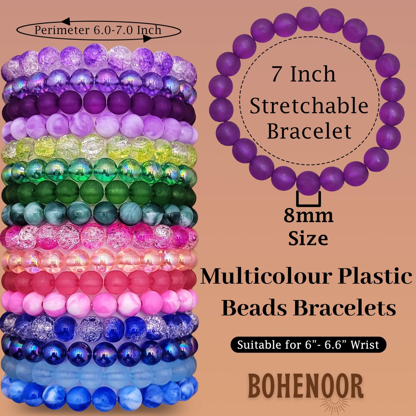 Rainbow Crackle Elastic Multicolor Beads Bracelet Set