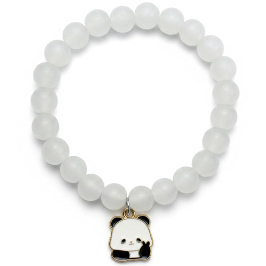 Add a sweet handmade touch to wrist styling with a white beaded elastic bracelet.