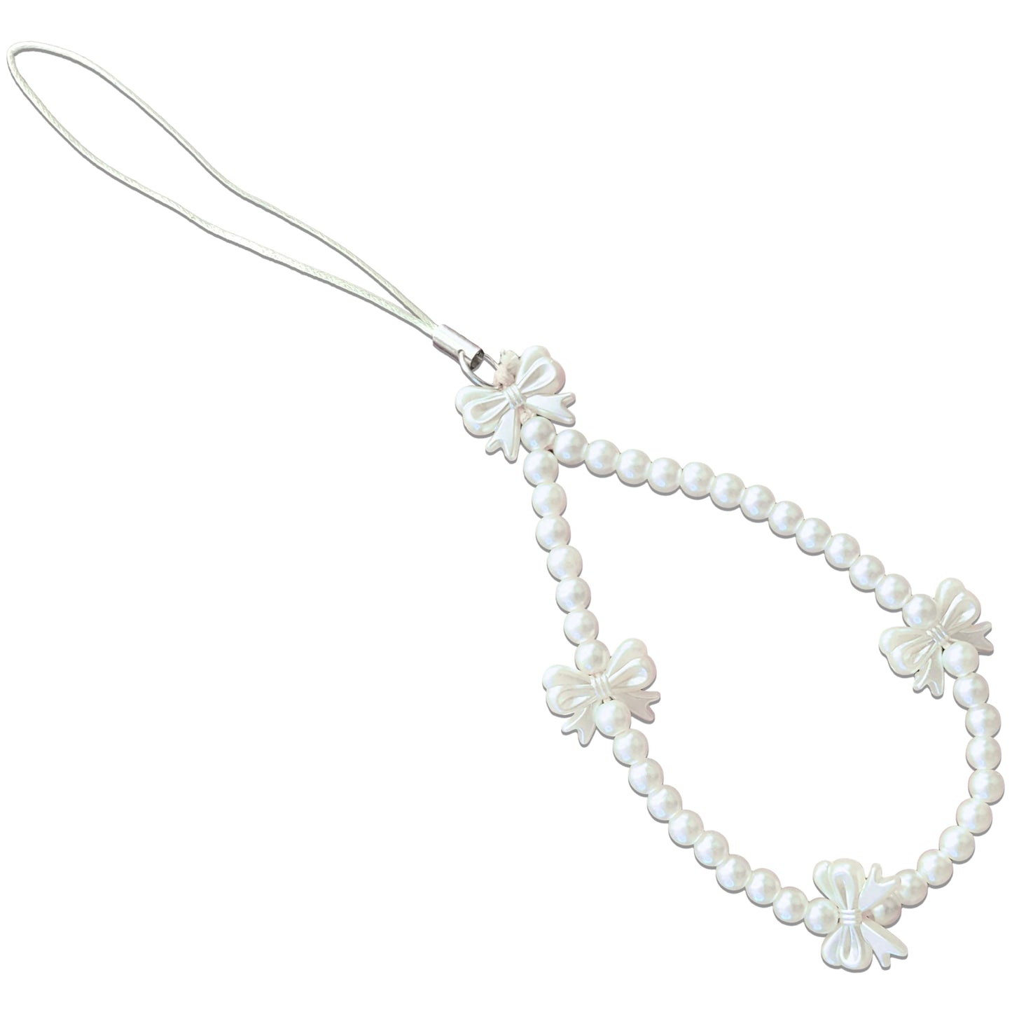 White Cell Phone Mobile Strap with Crystal Beads and Pearls. Main product image showing the full assortment for jewelry making and craft work.