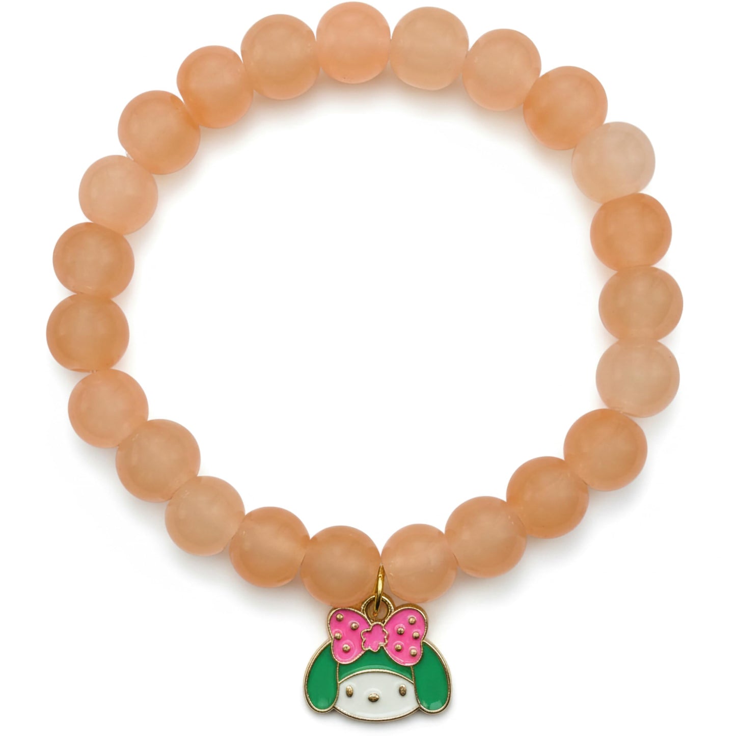 Add a sweet handmade touch to wrist styling with a peach beaded elastic bracelet.