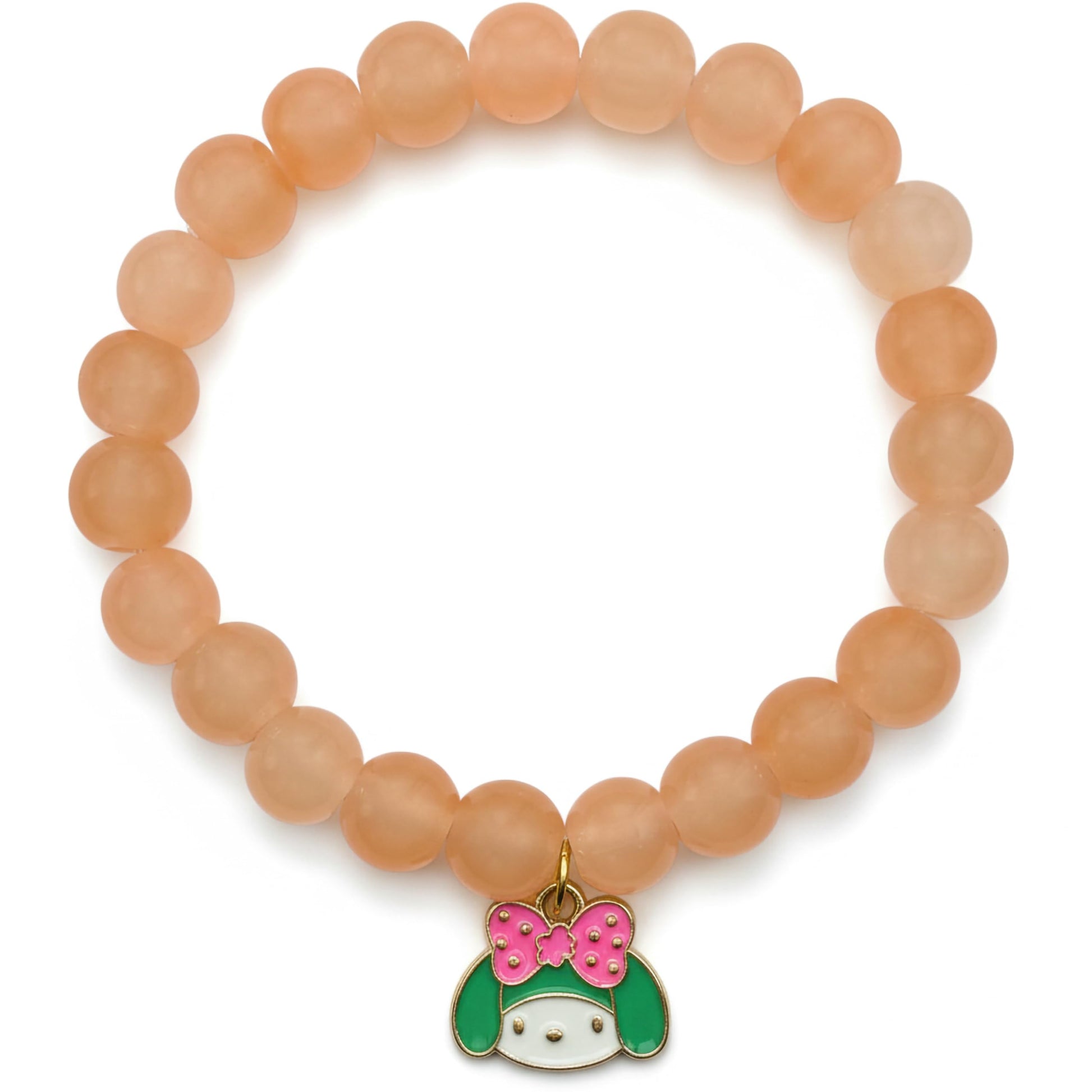 Add a sweet handmade touch to wrist styling with a peach beaded elastic bracelet.