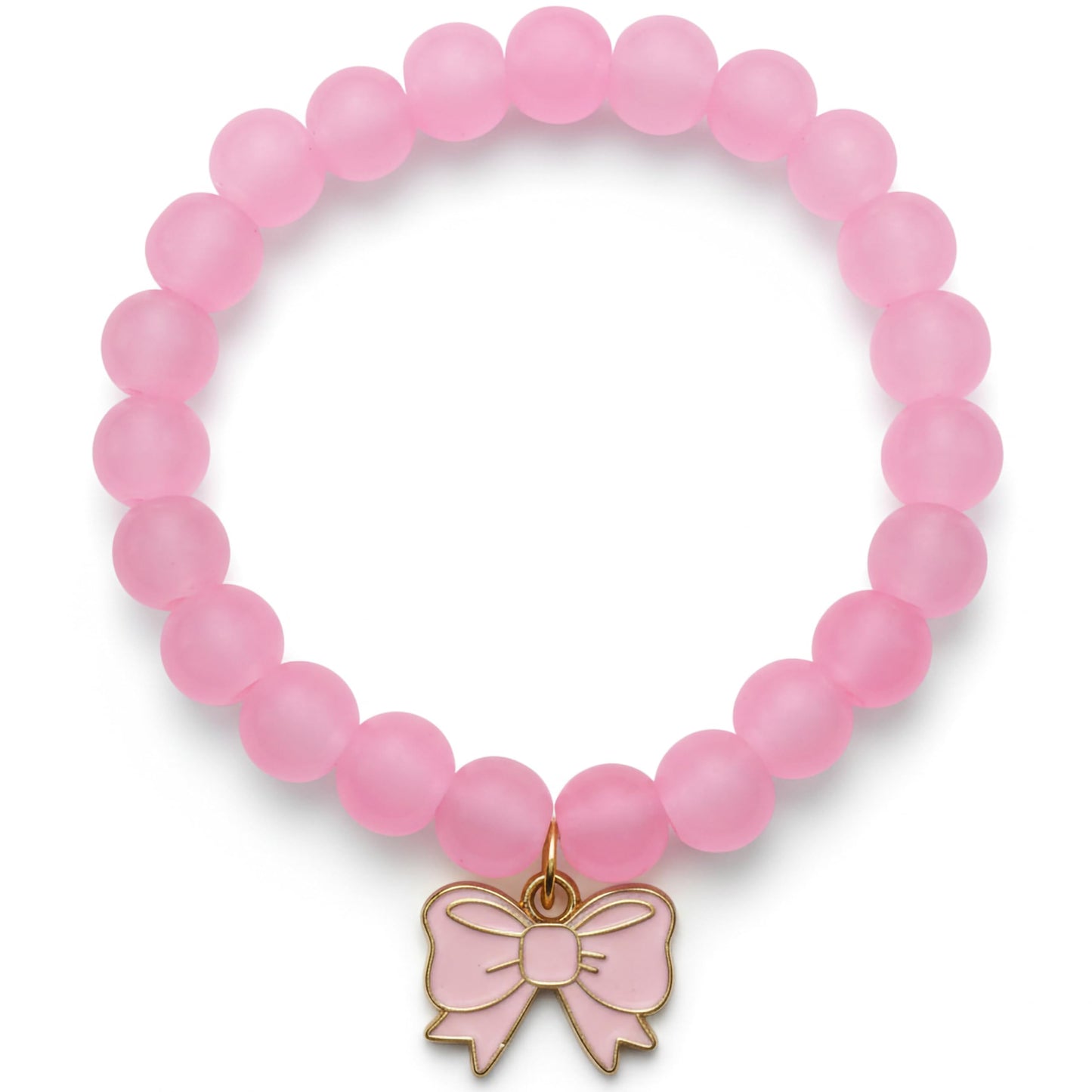 Add a sweet handmade touch to wrist styling with a pink beaded elastic bracelet.
