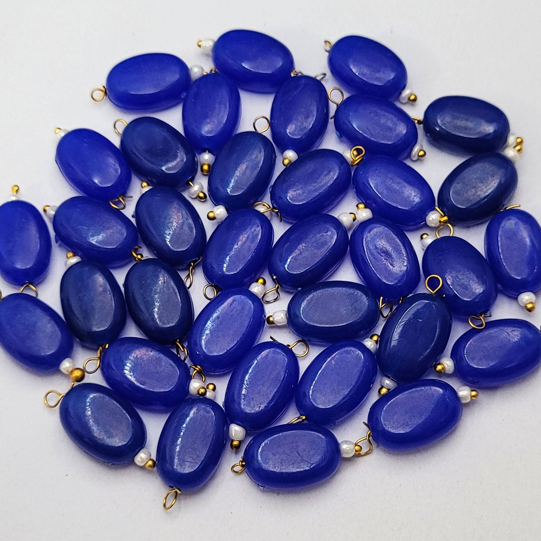 Patentspange Oval 10x5 Cm – Blau Gestreift, Made In Germany, Von WeLoveBeads