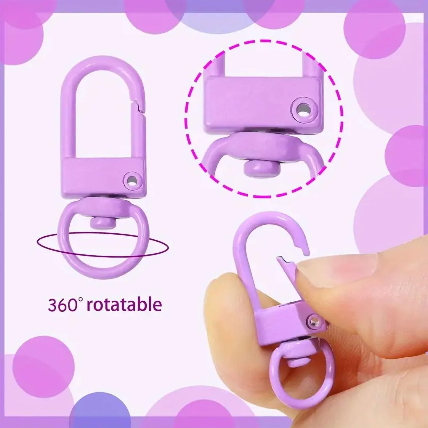 Multicolor Metal Lobster Claw Clasps Rectangle Swivel Buckles . Alternate angle image showing product appearance and use.