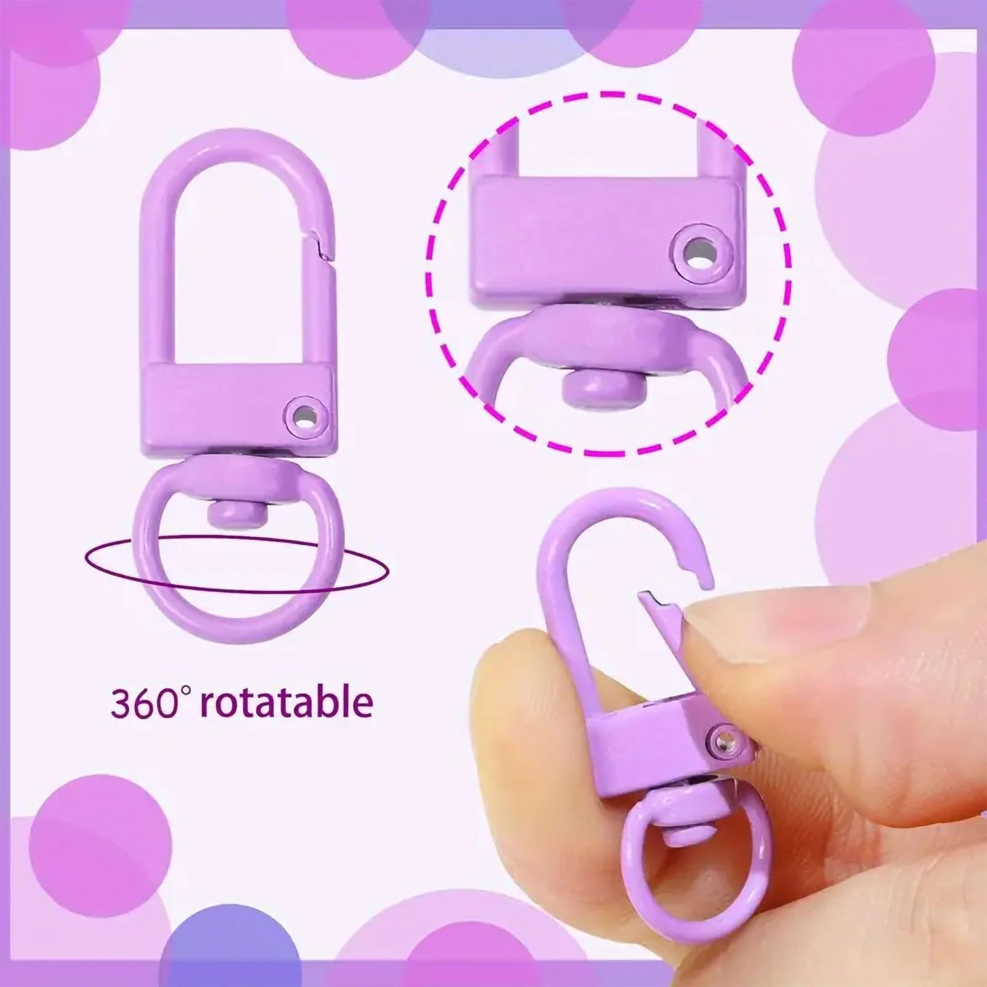Multicolor Metal Lobster Claw Clasps Rectangle Swivel Buckles . Alternate angle image showing product appearance and use.