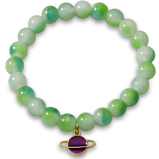 Add cheerful two-tone style to daily wristwear with a green beaded charm bracelet.