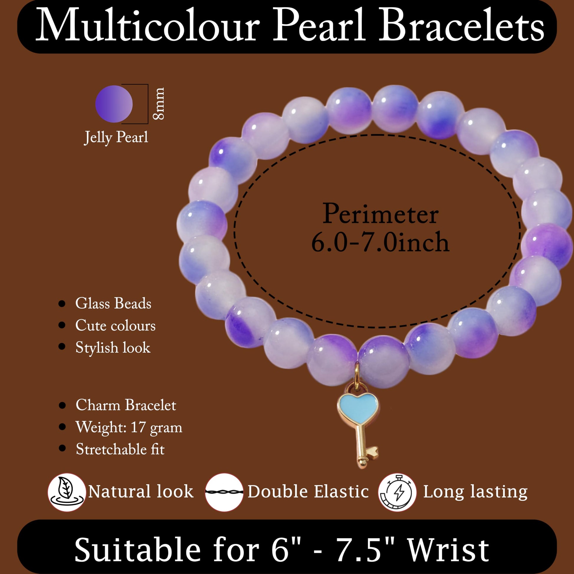 Gift a fun handmade-style bracelet with purple beads, charms and easy elastic wear.