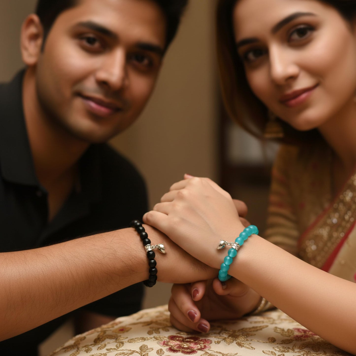 Turn friendship gifts into wearable memories with black and blue 1-pair bracelets and heart accents.