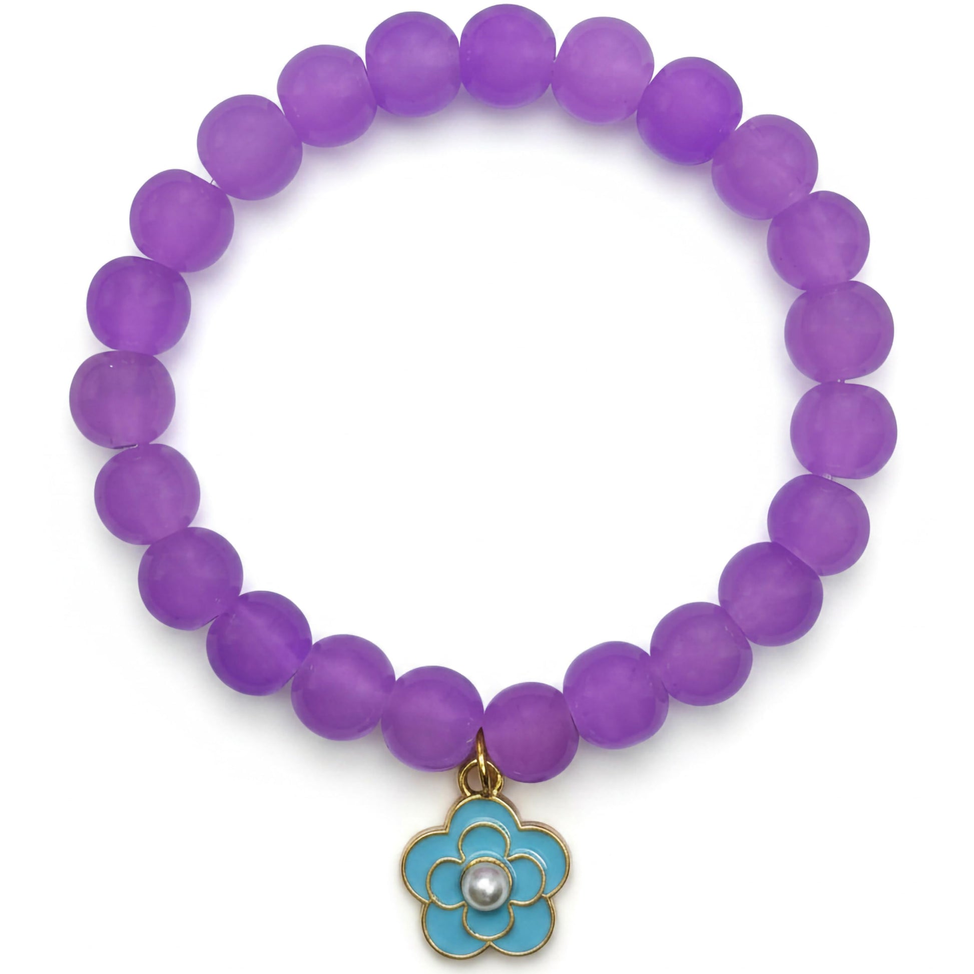 Add a sweet handmade touch to wrist styling with a purple beaded elastic bracelet.
