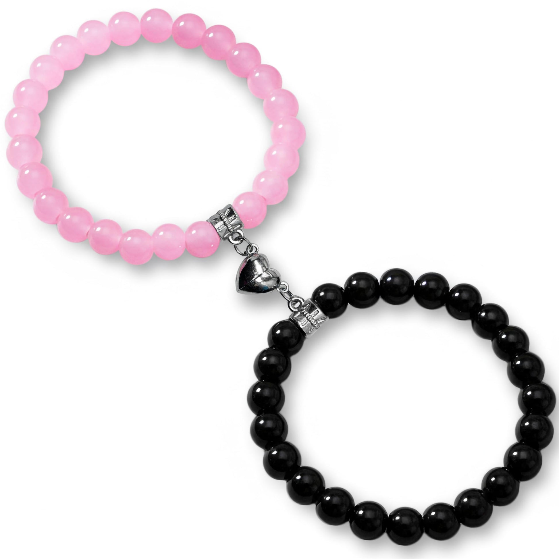 Celebrate couple style with black and pink 1-pair magnetic heart bracelets for partners and best friends.