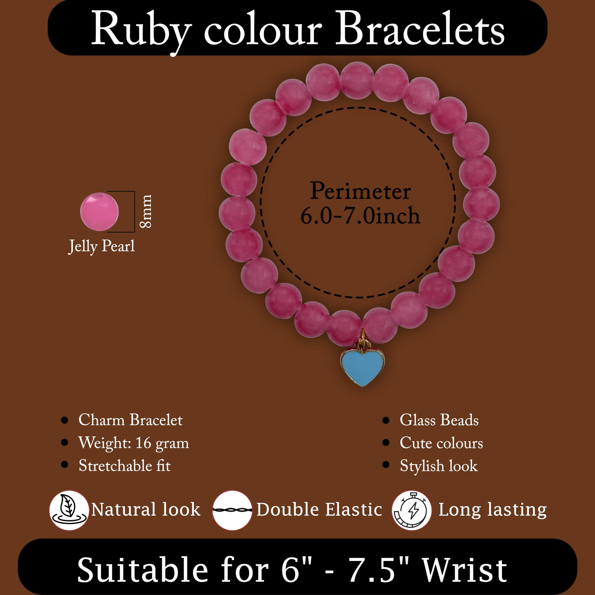 Layer friendship bracelets with ruby beads for a playful stack-ready wrist look.