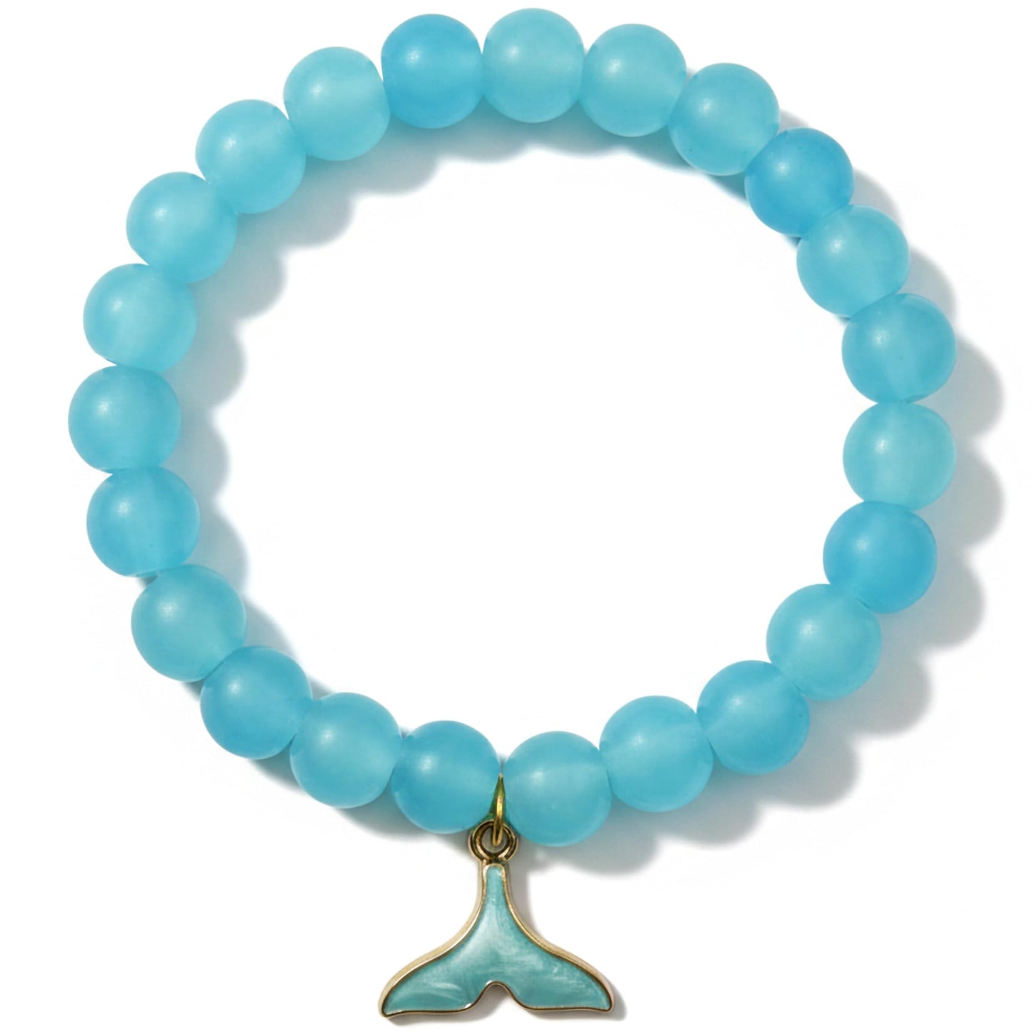 Add a sweet handmade touch to wrist styling with a blue beaded elastic bracelet.