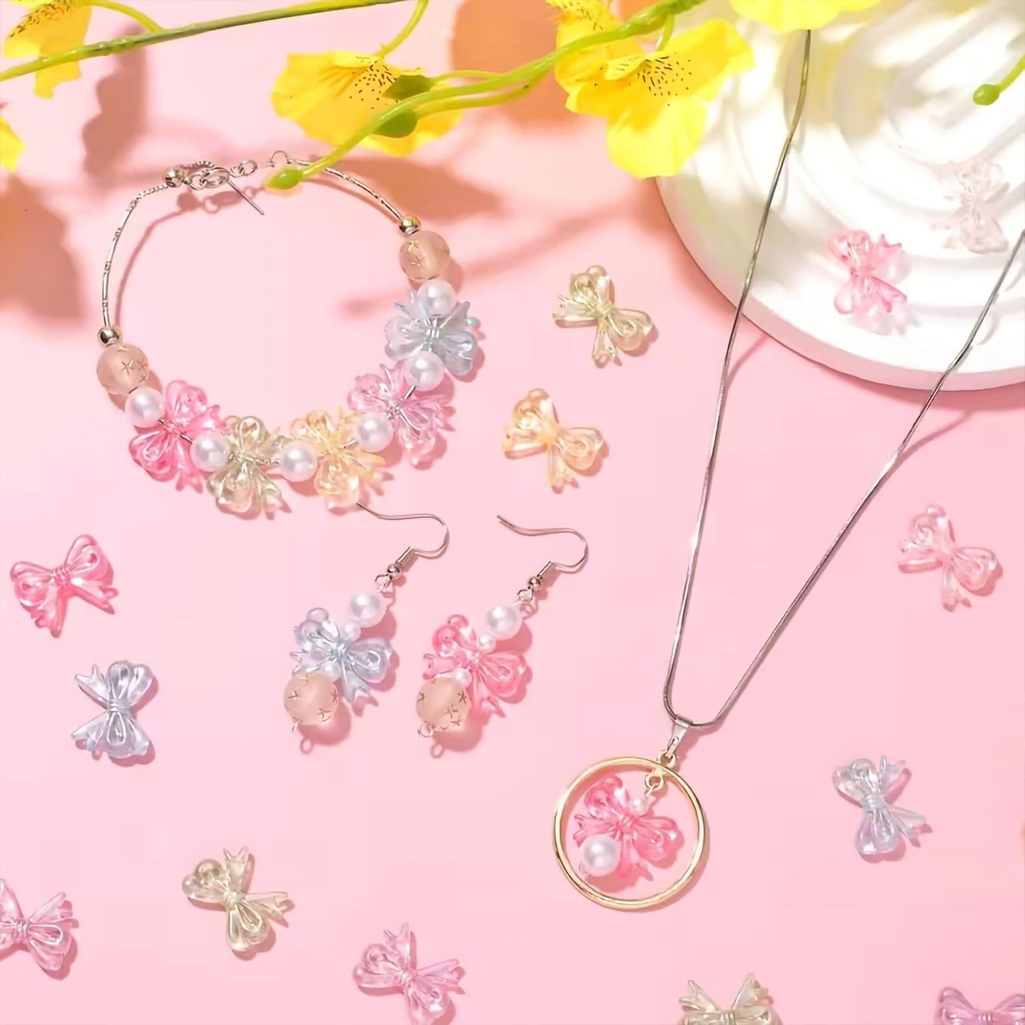 Multicolor DIY Phone Charm Making Kit with Beads and Charms. Detailed product image showing size, surface, and material quality.