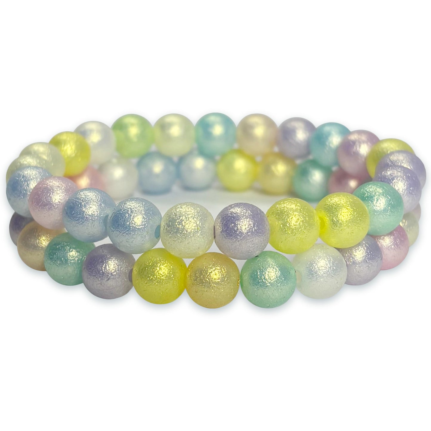 Pastel Rainbow Beaded Bracelet Combo for Girls, Elastic Pack Of 2 product image