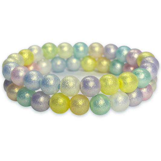 Pastel Rainbow Beaded Bracelet Combo for Girls, Elastic Pack Of 2 product image