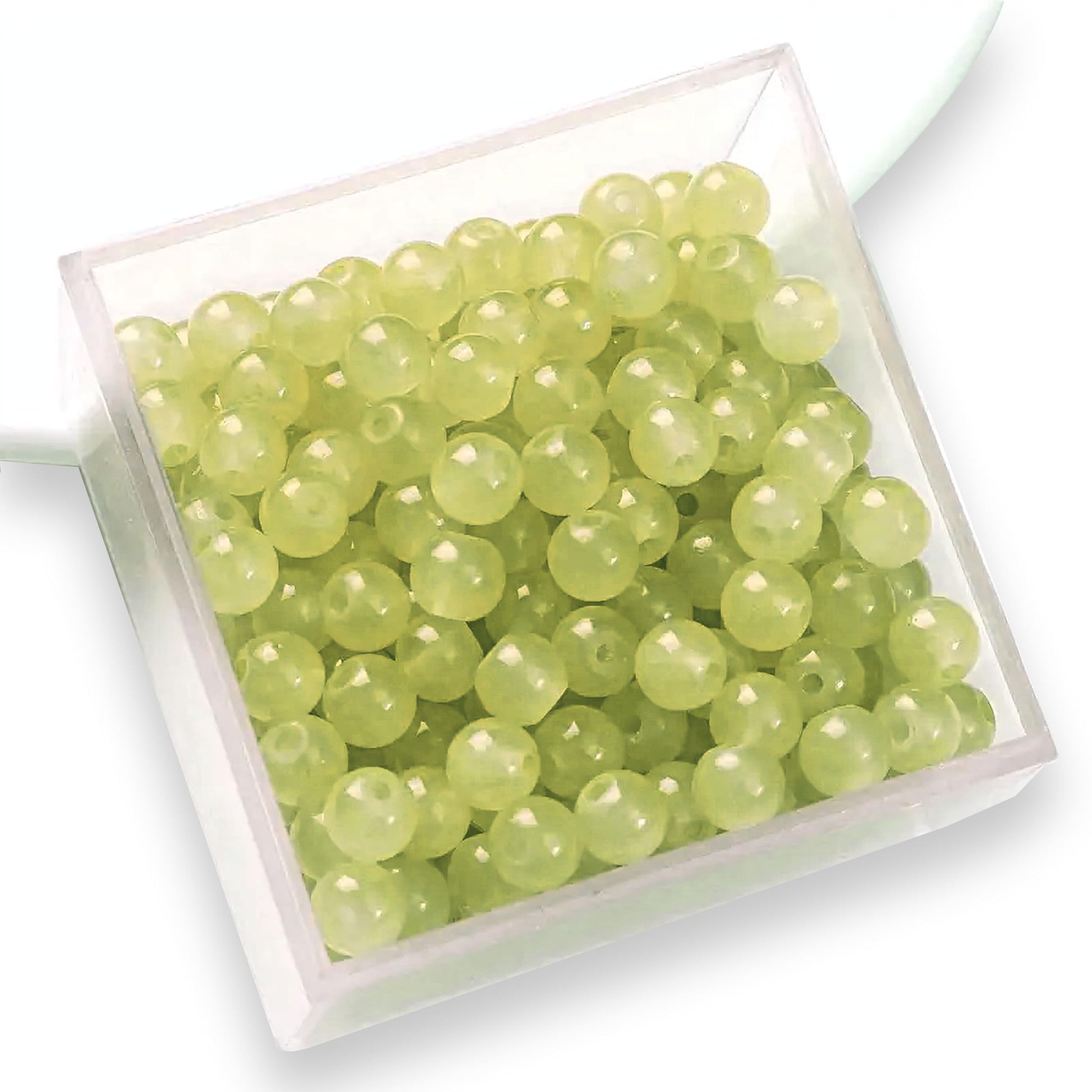 The clean decorative look of light green and pearl 6 mm and 6mm beads supports bracelet making, necklace making and DIY jewellery projects.