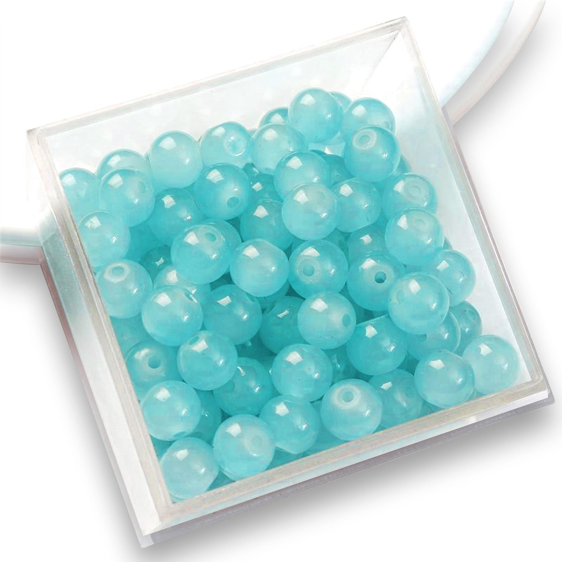 Use light sea green and pearl 8mm beads to give bracelet making, necklace making and DIY jewellery projects a clean decorative look.
