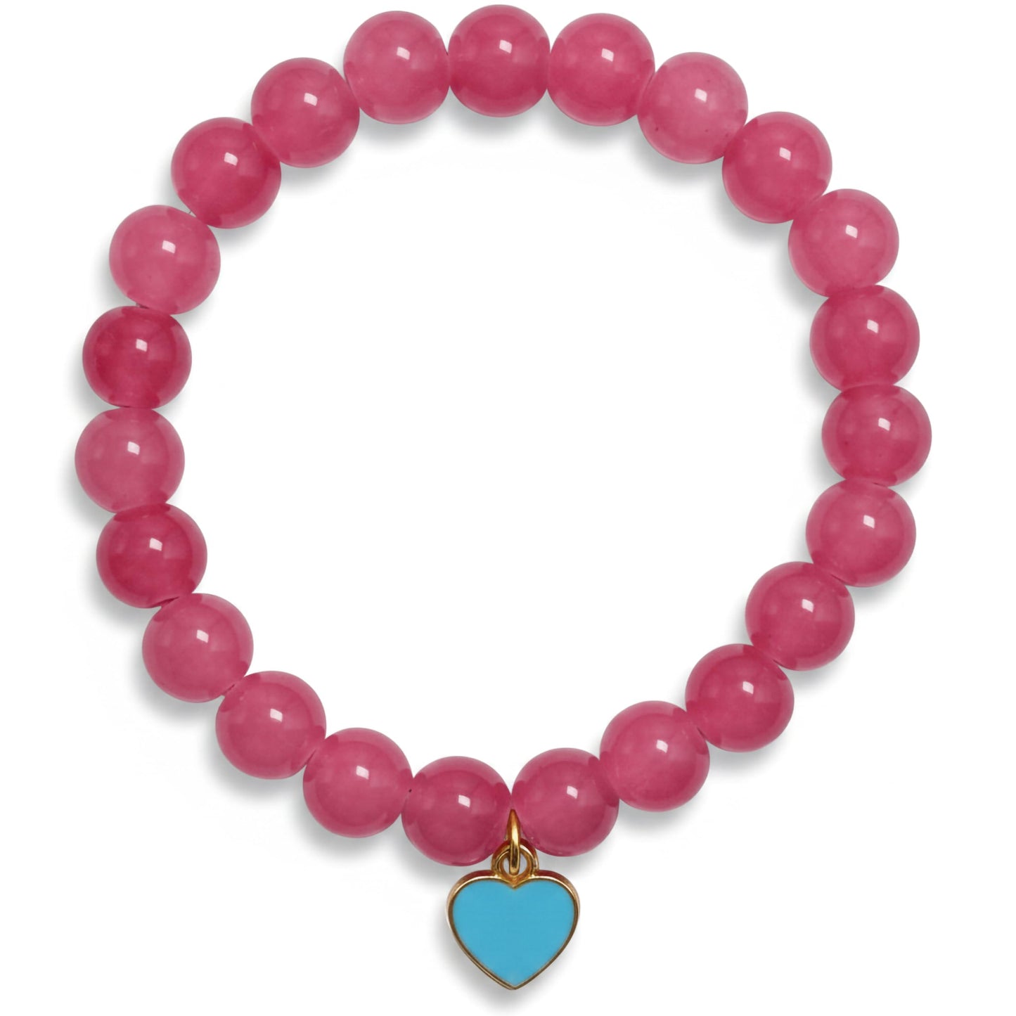 Add a sweet handmade touch to wrist styling with a ruby beaded elastic bracelet.
