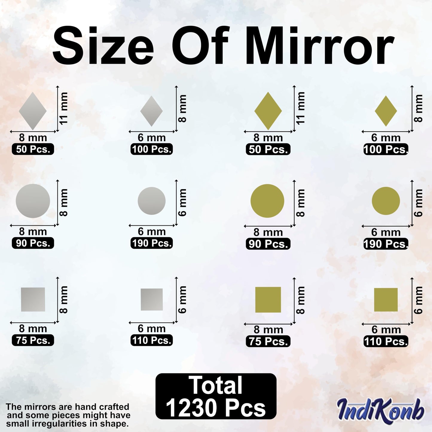 Craft Mirror Set with Storage Box | 12 Shapes for Lippan Art & Jewelry Making (Gold & Silver)