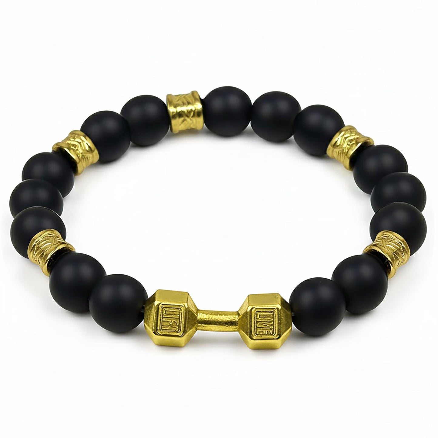 Black and Gold Dumbbell Bracelet for Men, Gold Dumbbell Black and Golden product image