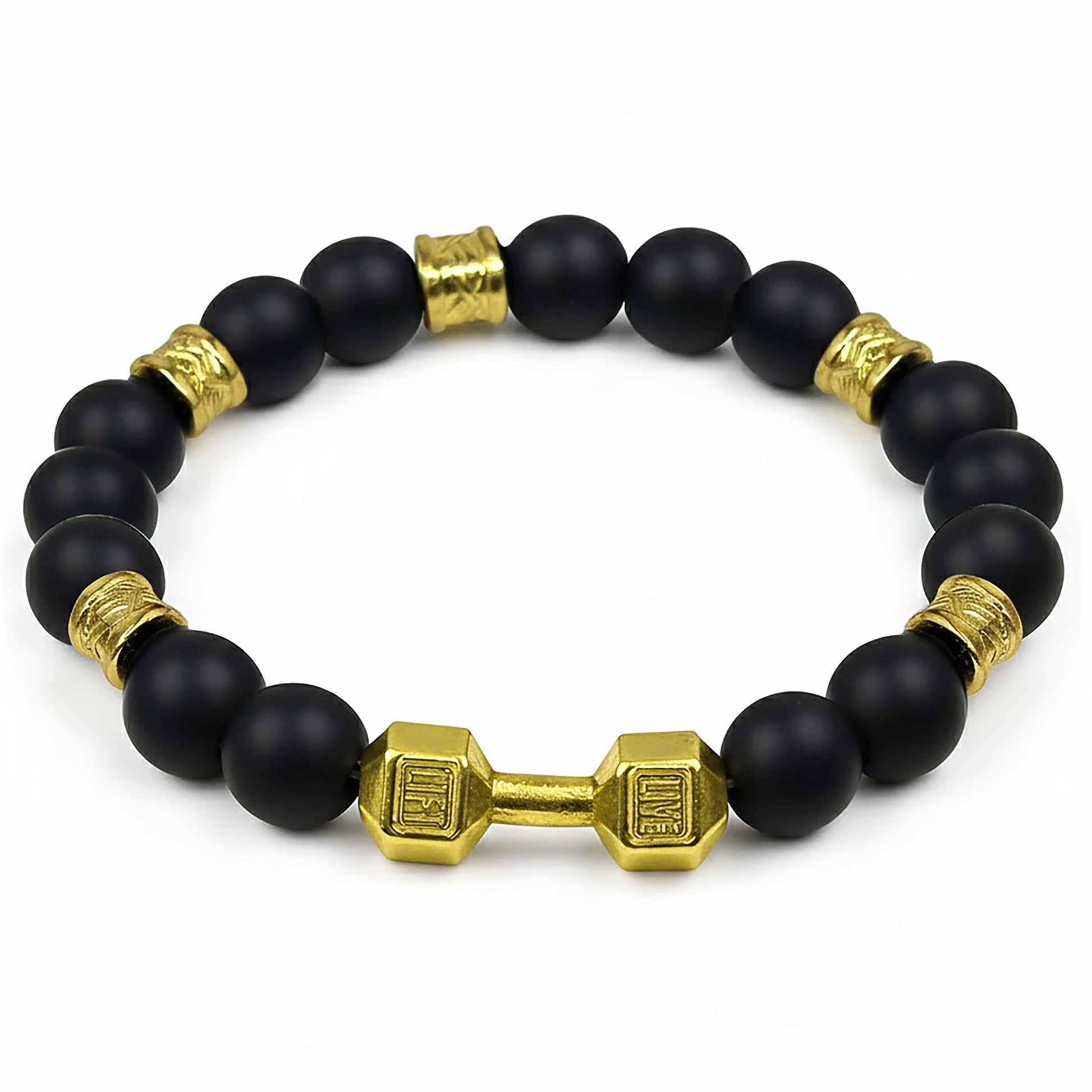 Black and Gold Dumbbell Bracelet for Men, Gold Dumbbell Black and Golden product image