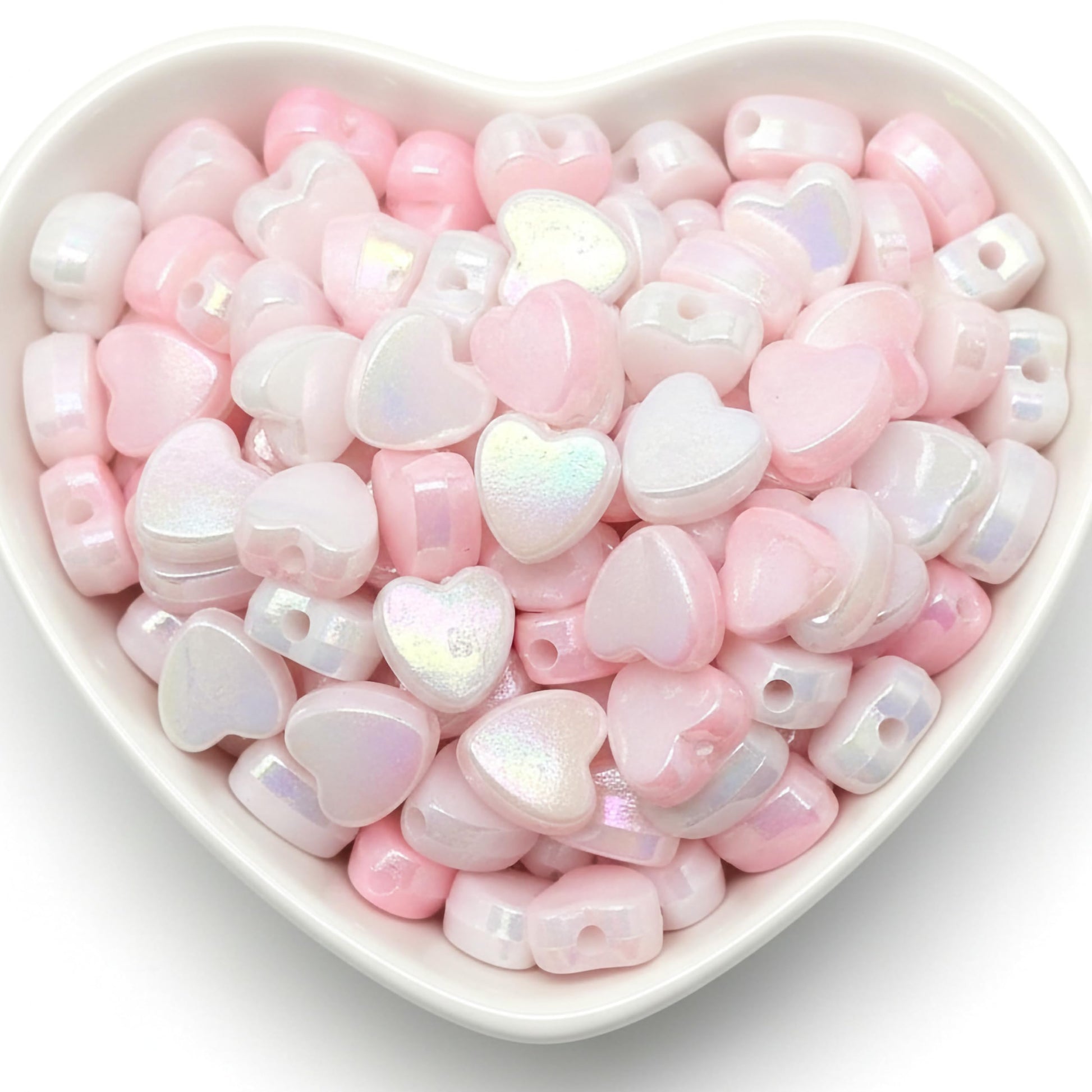 DIY Heart Beads for Jewelry Making, Iridescent Acrylic Heart Pink product image