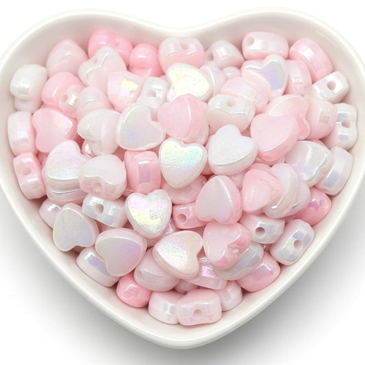 DIY Heart Beads for Jewelry Making, Iridescent Acrylic Heart Pink product image