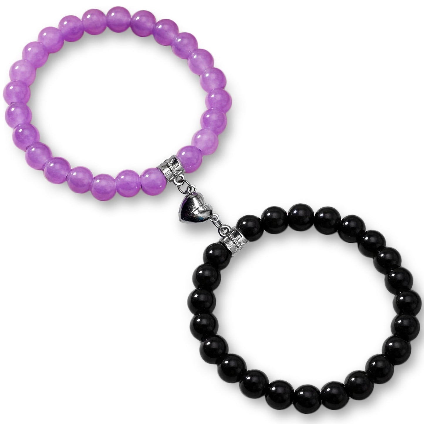 Celebrate couple style with black and purple 1-pair magnetic heart bracelets for partners and best friends.
