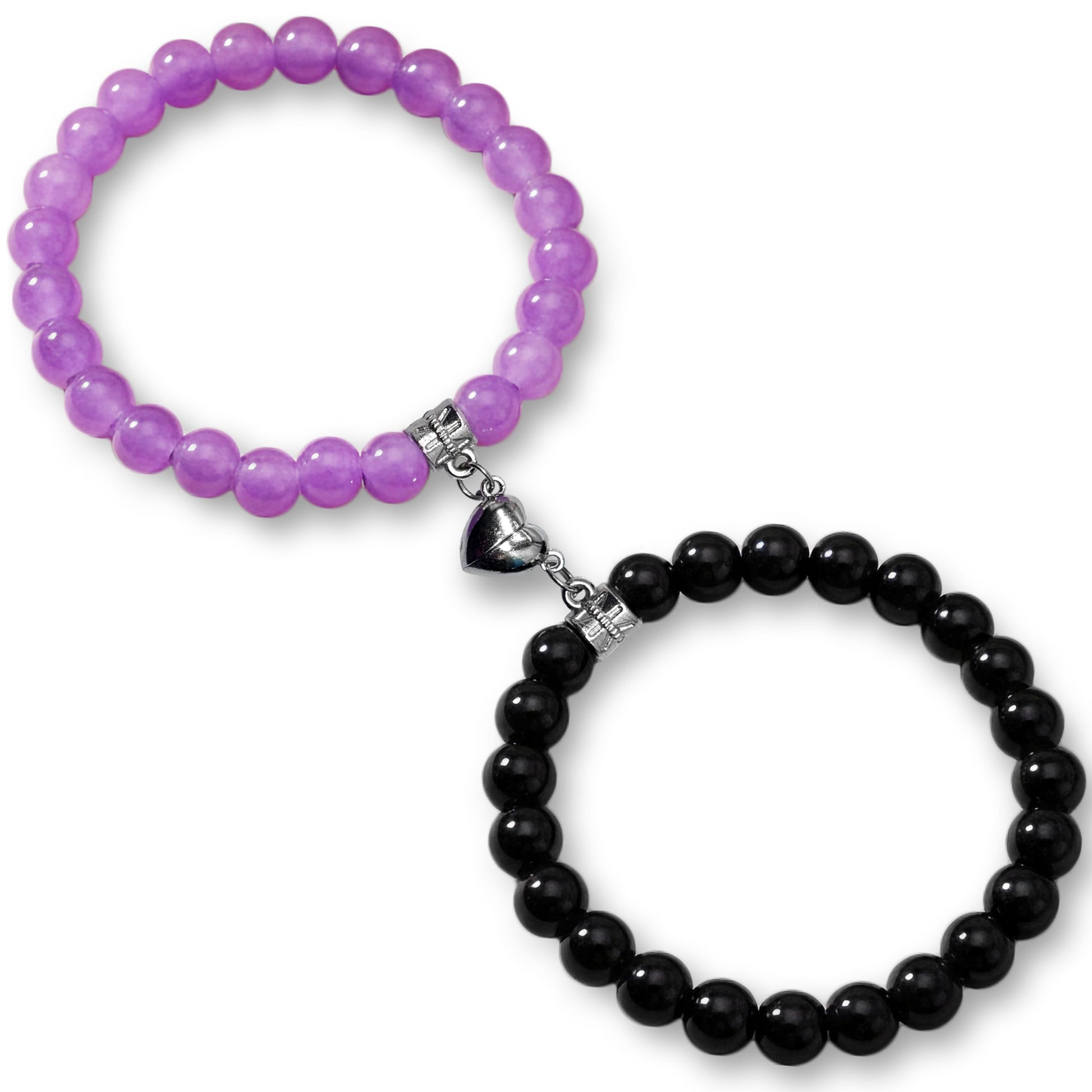 Celebrate couple style with black and purple 1-pair magnetic heart bracelets for partners and best friends.