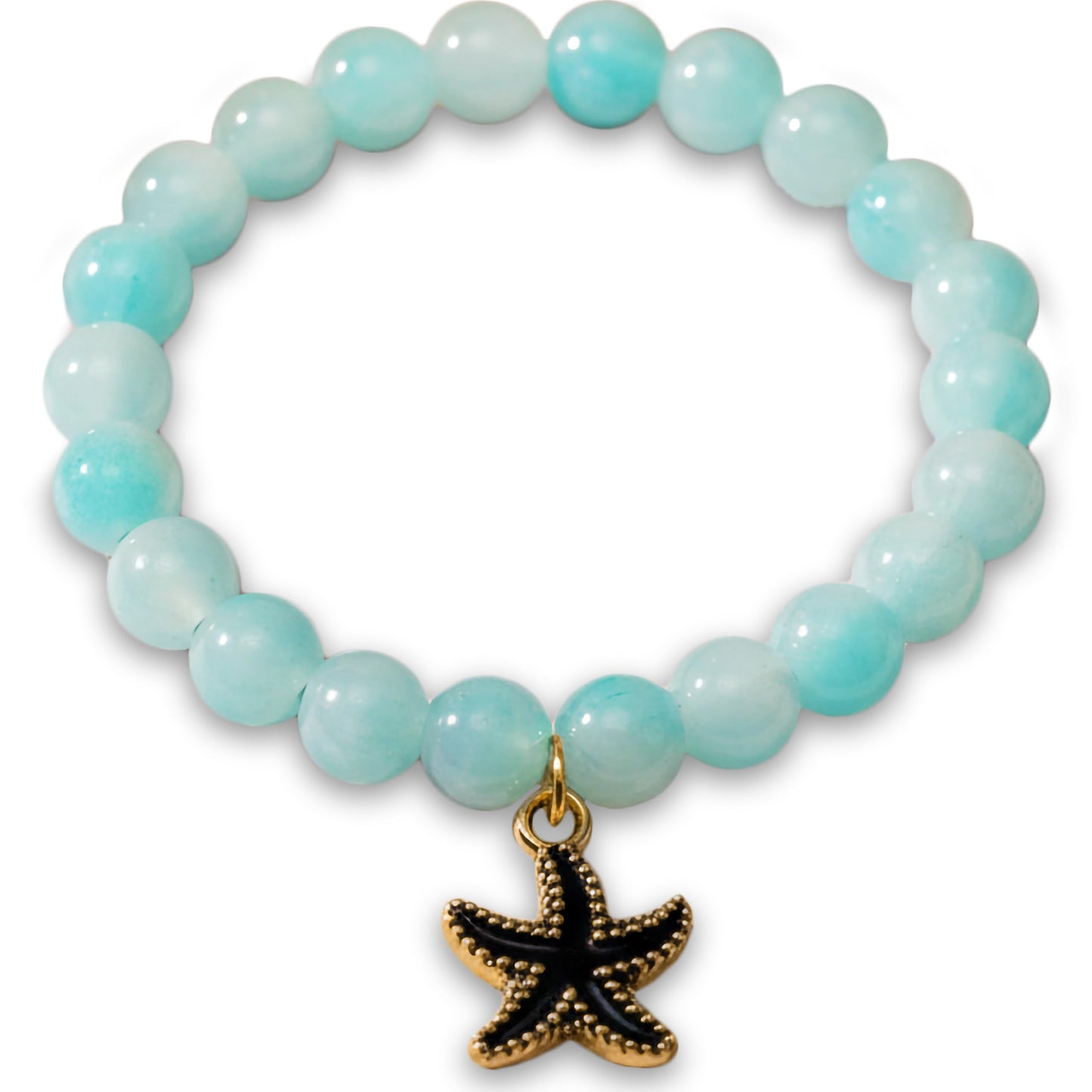 Add cheerful two-tone style to daily wristwear with a sky blue beaded charm bracelet.