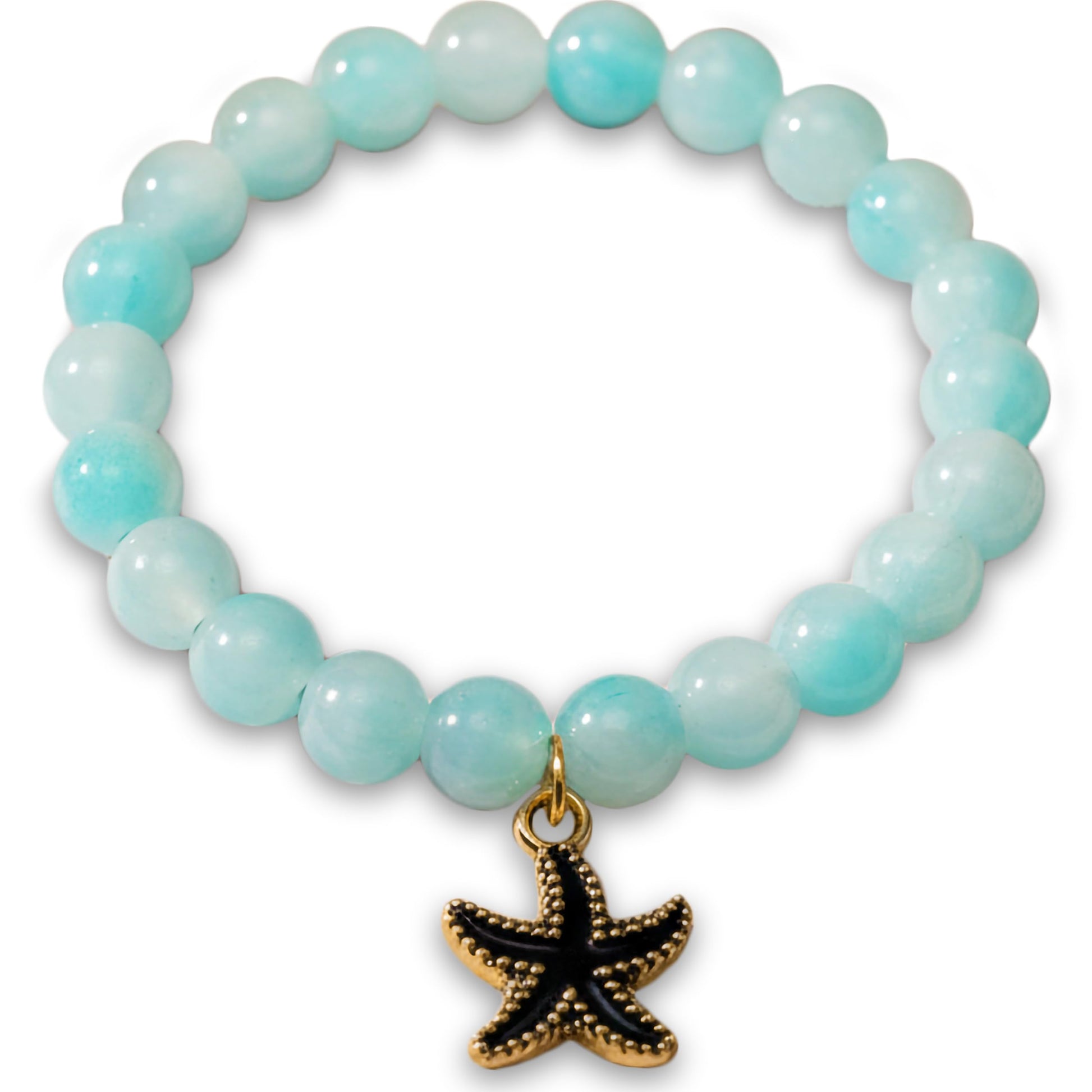 Add cheerful two-tone style to daily wristwear with a sky blue beaded charm bracelet.