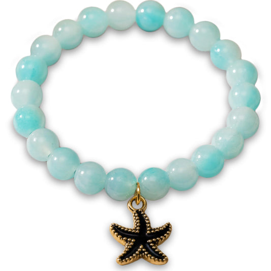 Add cheerful two-tone style to daily wristwear with a sky blue beaded charm bracelet.