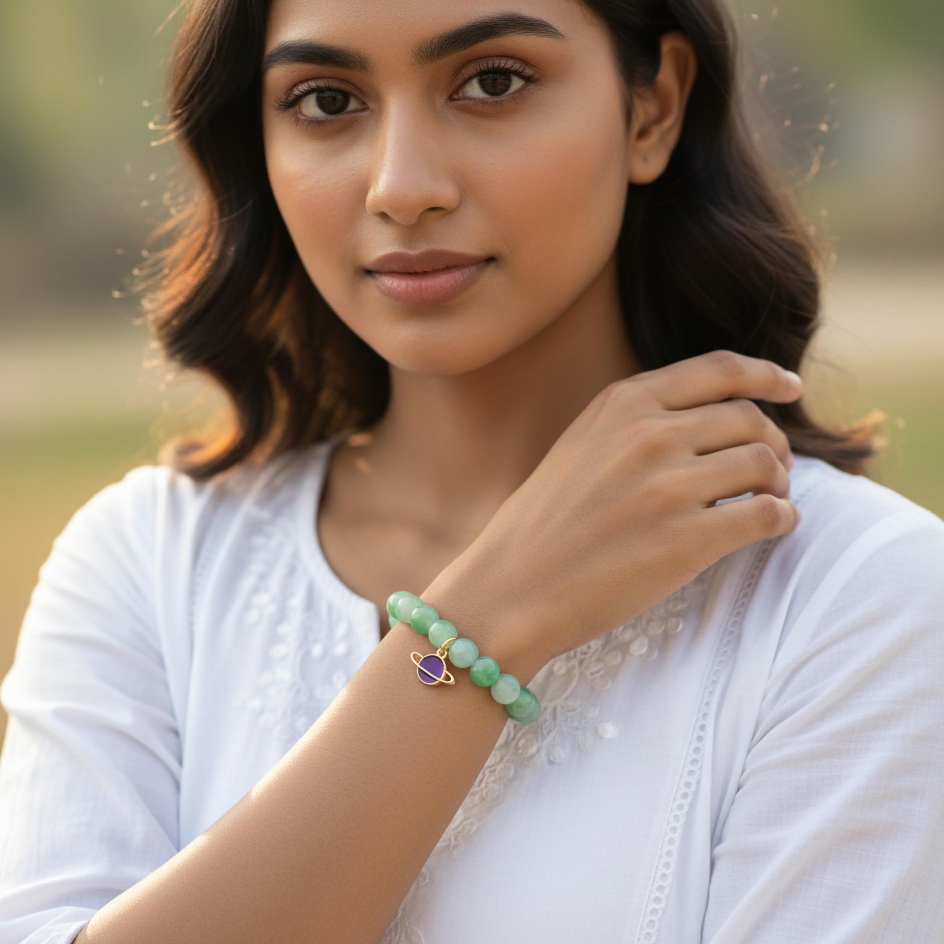 Make everyday styling brighter with a green beaded bracelet that feels playful and easy.