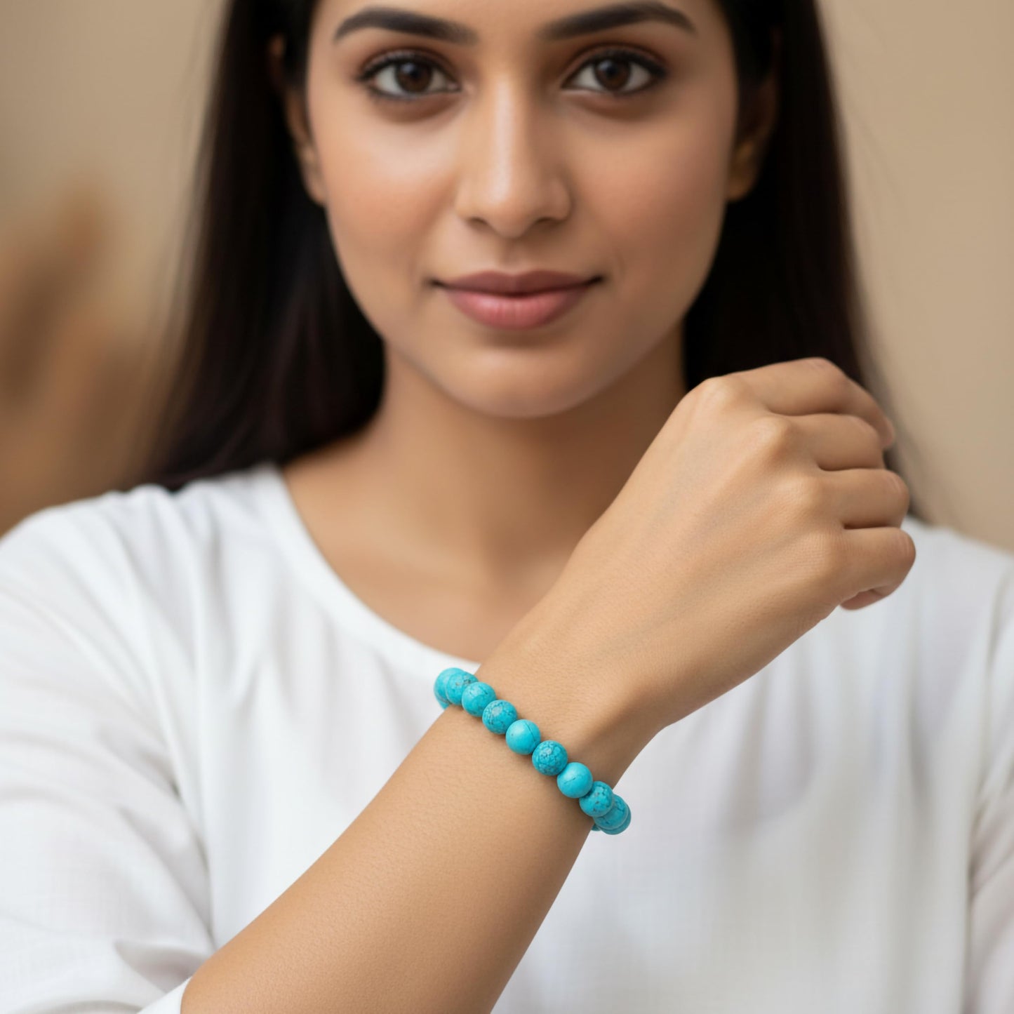 Create a fresh friendship-band look using sky blue marble beads and easy stretch styling.