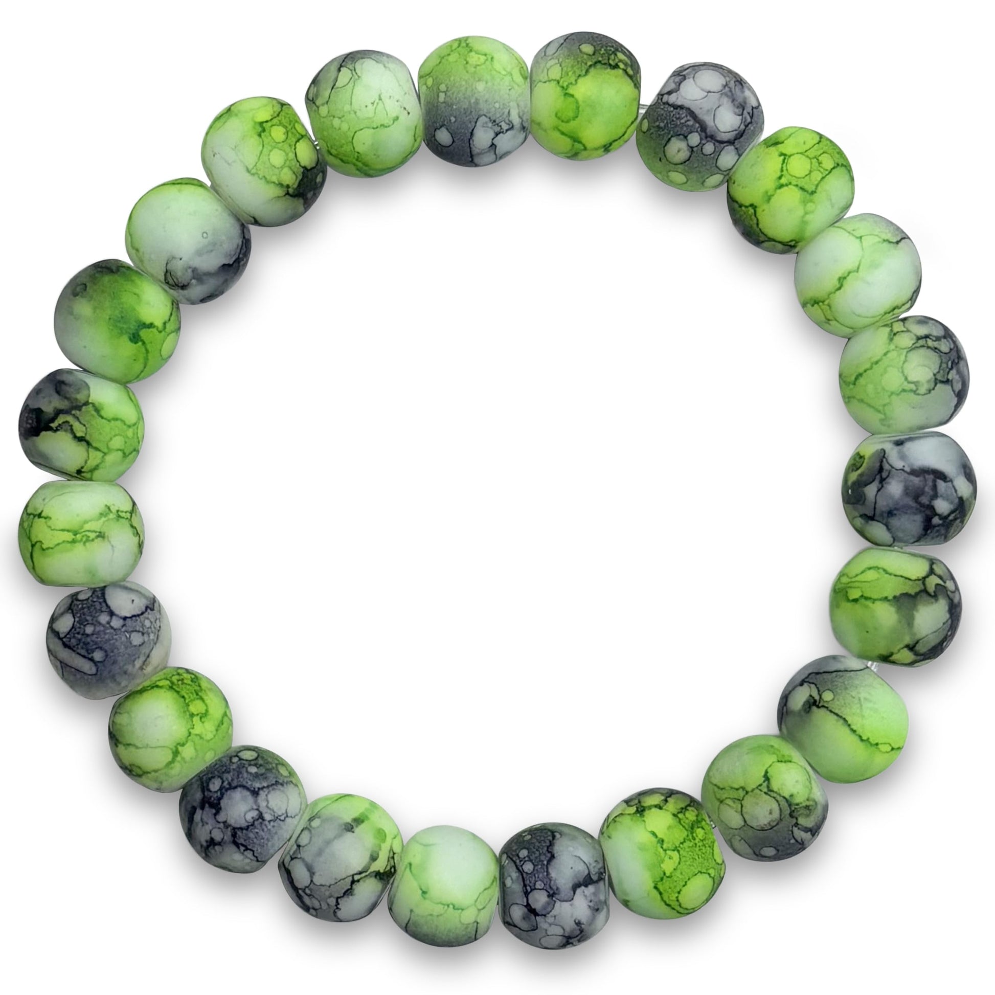 Add a soft marble accent to daily wristwear with a green and black beaded bracelet for girls.