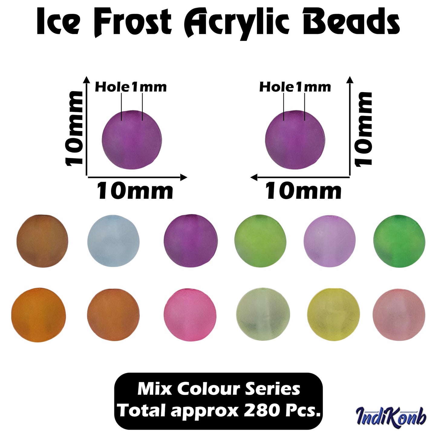 Ice Frost Matte Beads - Multicolour Acrylic (10mm) - 280 pcs