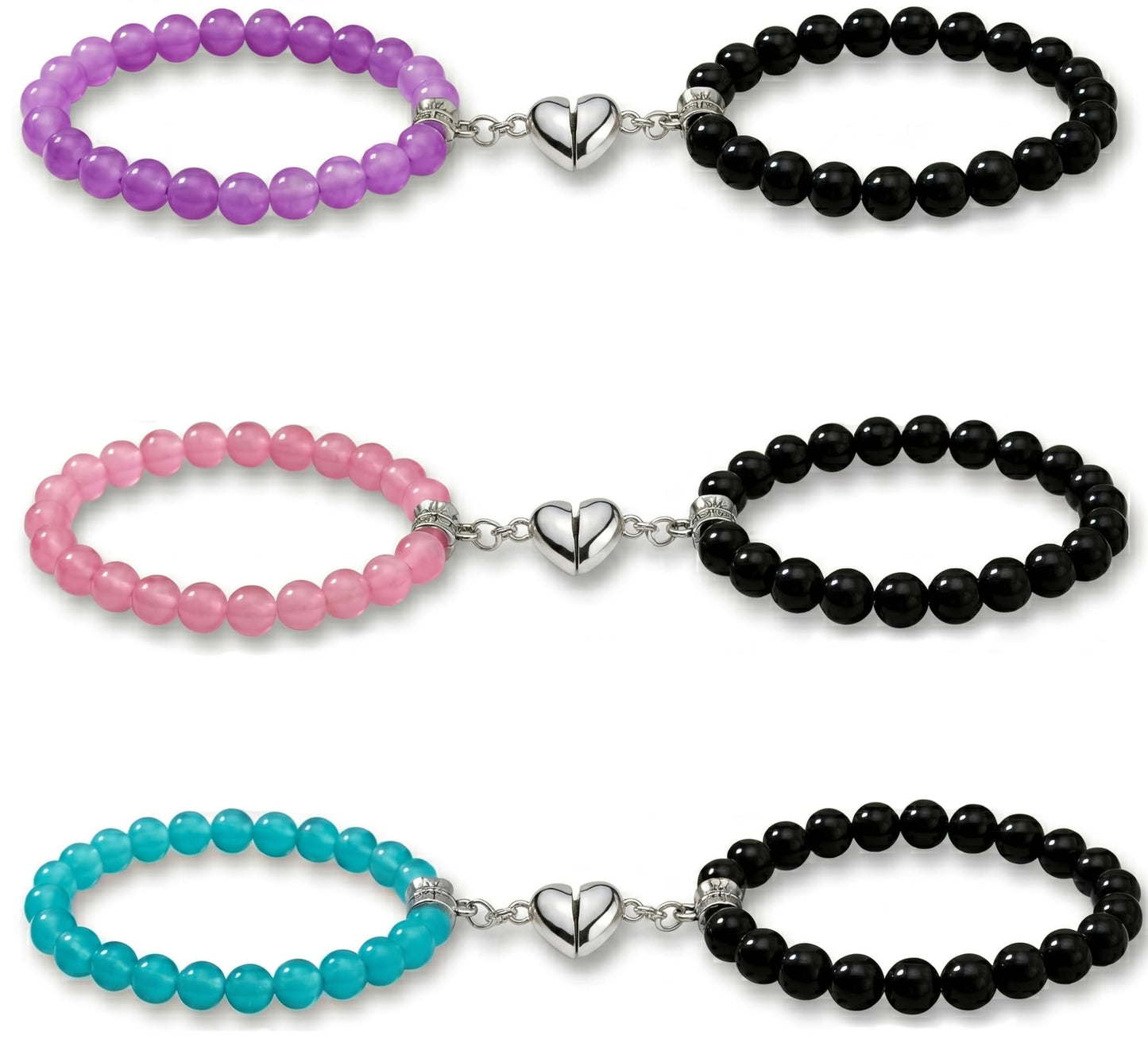 Celebrate friendship styling with 3-pair magnetic heart bracelets for BFF gifting.
