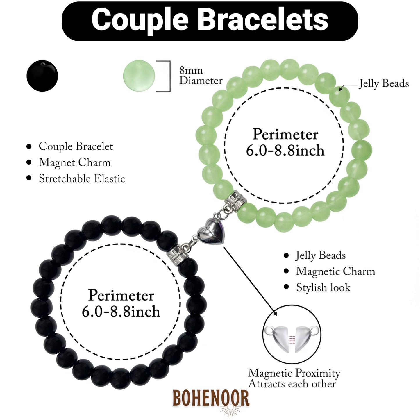Turn shared gifts into wearable memories with 3-pair bracelets and magnetic heart accents.