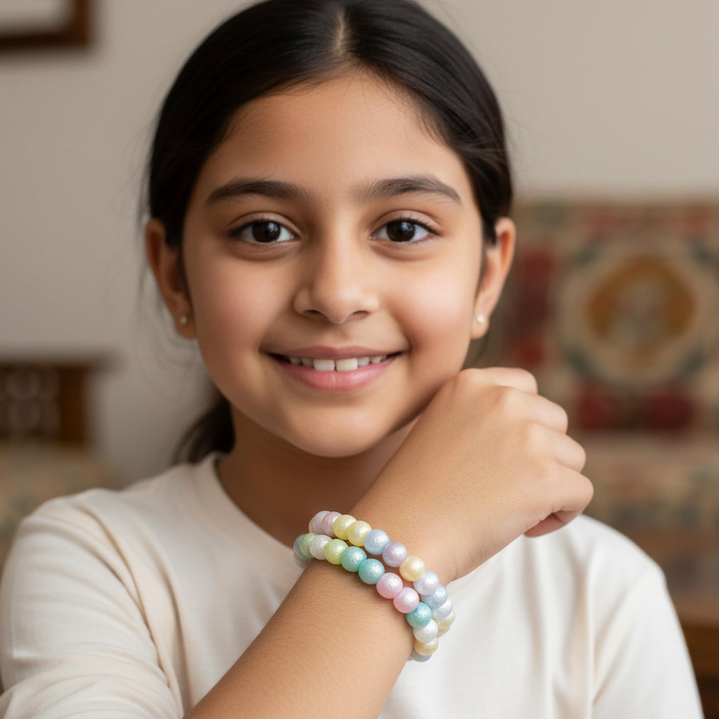Pastel Rainbow Beaded Bracelet Combo for Girls, Elastic Pack Of 2 image 2