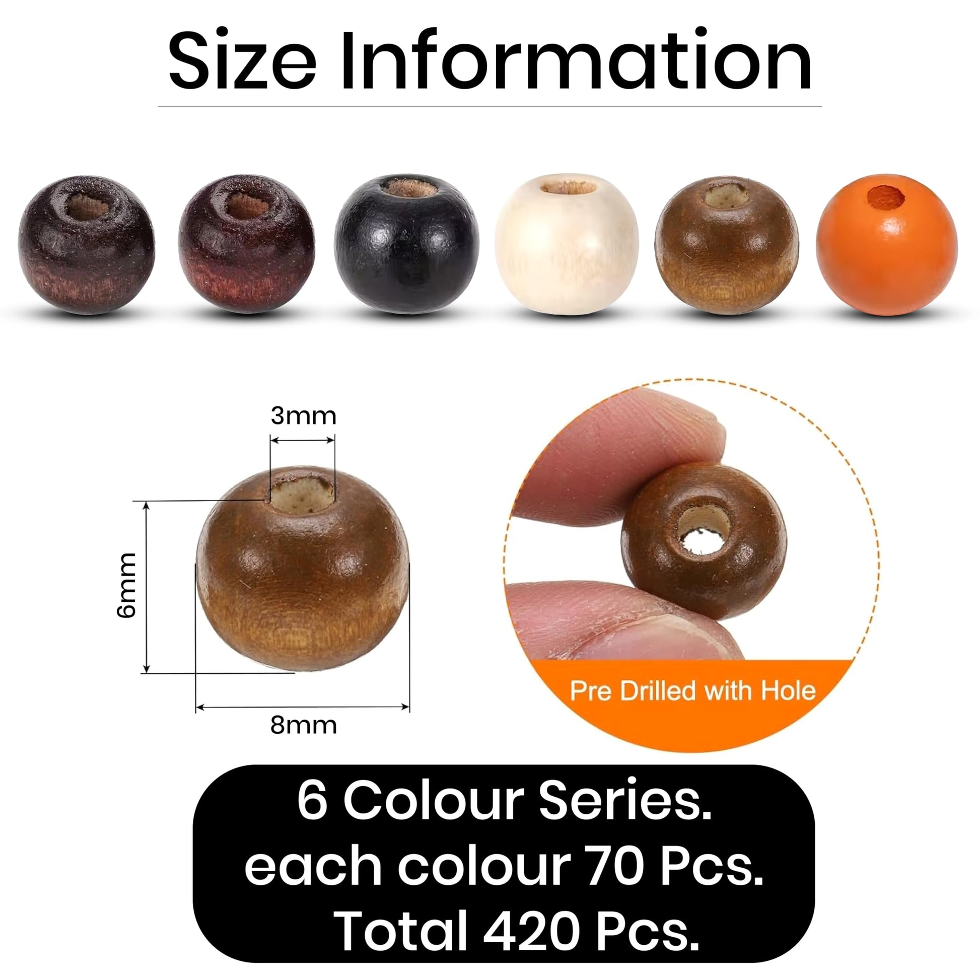 Round Wooden Beads for Jewelry Making & Craft, Assorted Multicolor image 2