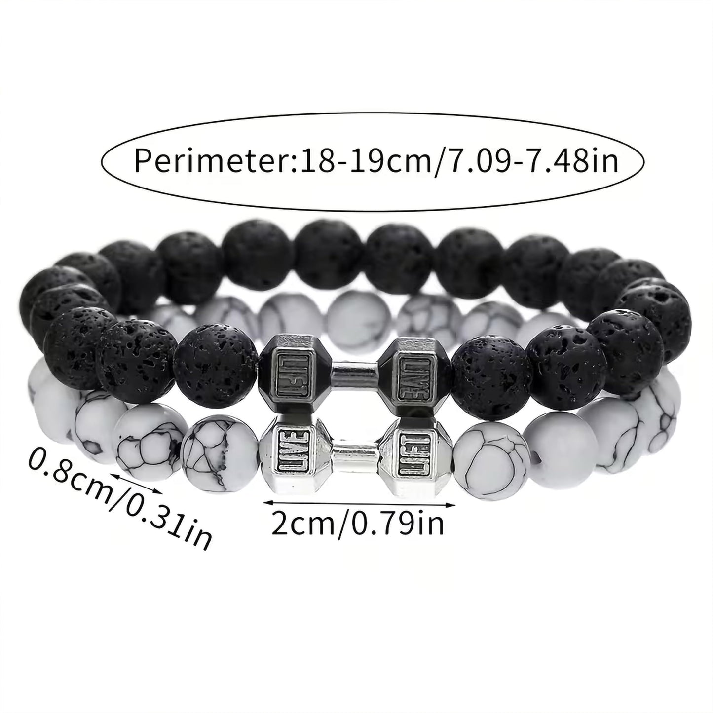 Dumbbell Bracelet for Men Black and White Combo, Gym image 6