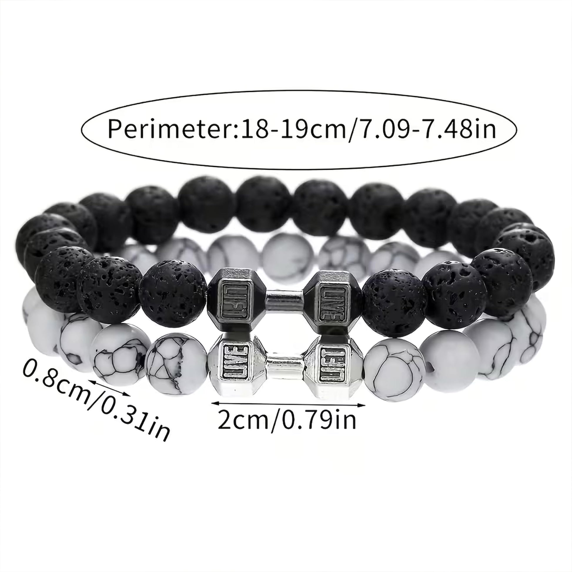Dumbbell Bracelet for Men Black and White Combo, Gym image 6