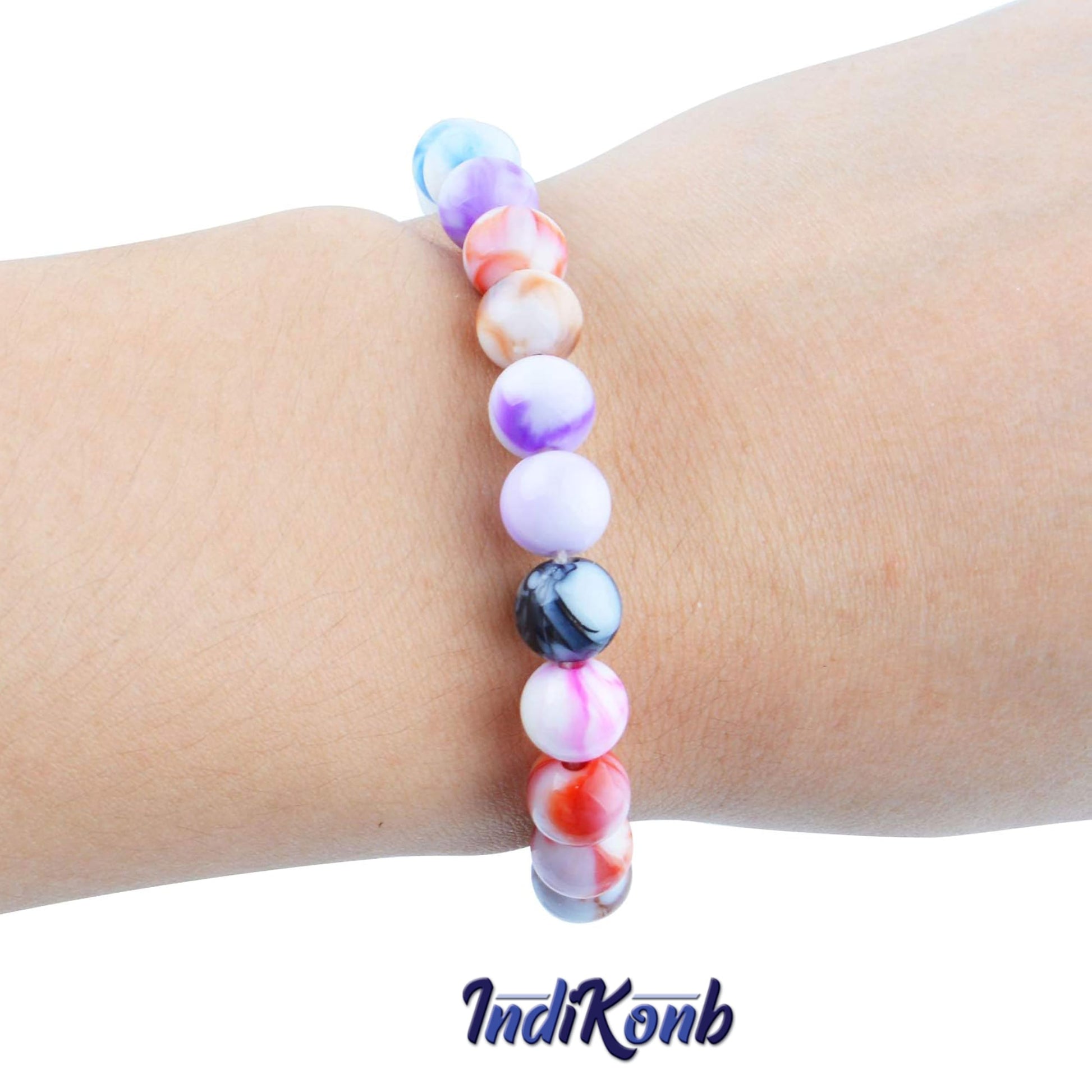 Multicolor Plastic Lucid Marbles Beads Set Size 8mm for Bracelet and Acrylic. Additional close-up image highlighting material texture and color variety.