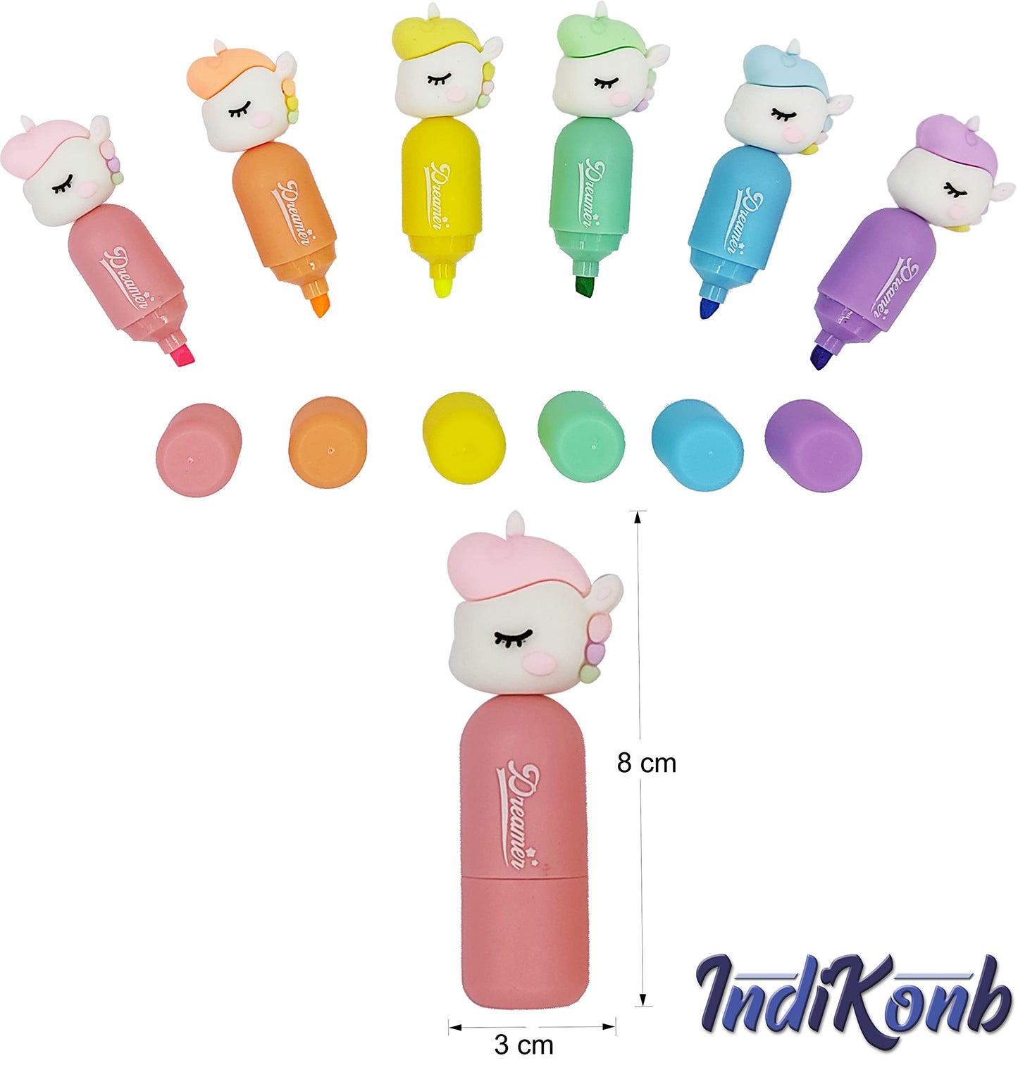 Multicolour paper unicorn highlighter marker pen for kids cute unicorn stationary for girls adds useful detail to school use and office notes.