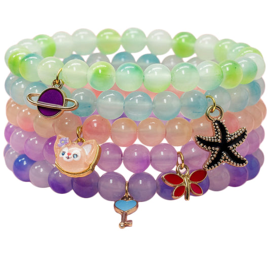 Add cheerful two-tone style to daily wristwear with a multicolor beaded charm bracelet.