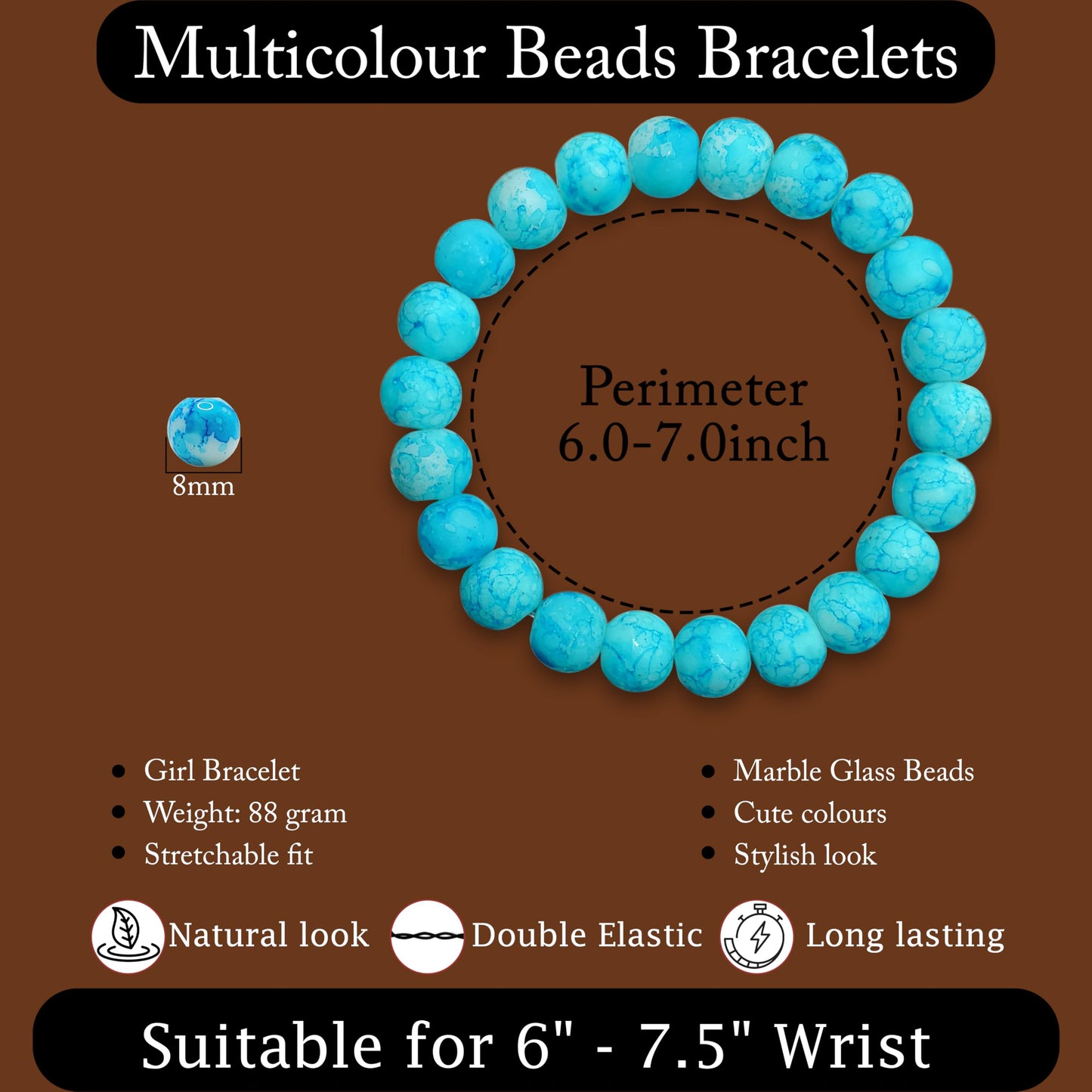 Gift a cheerful handmade accessory with a sky blue marble beaded bracelet for casual outfits.