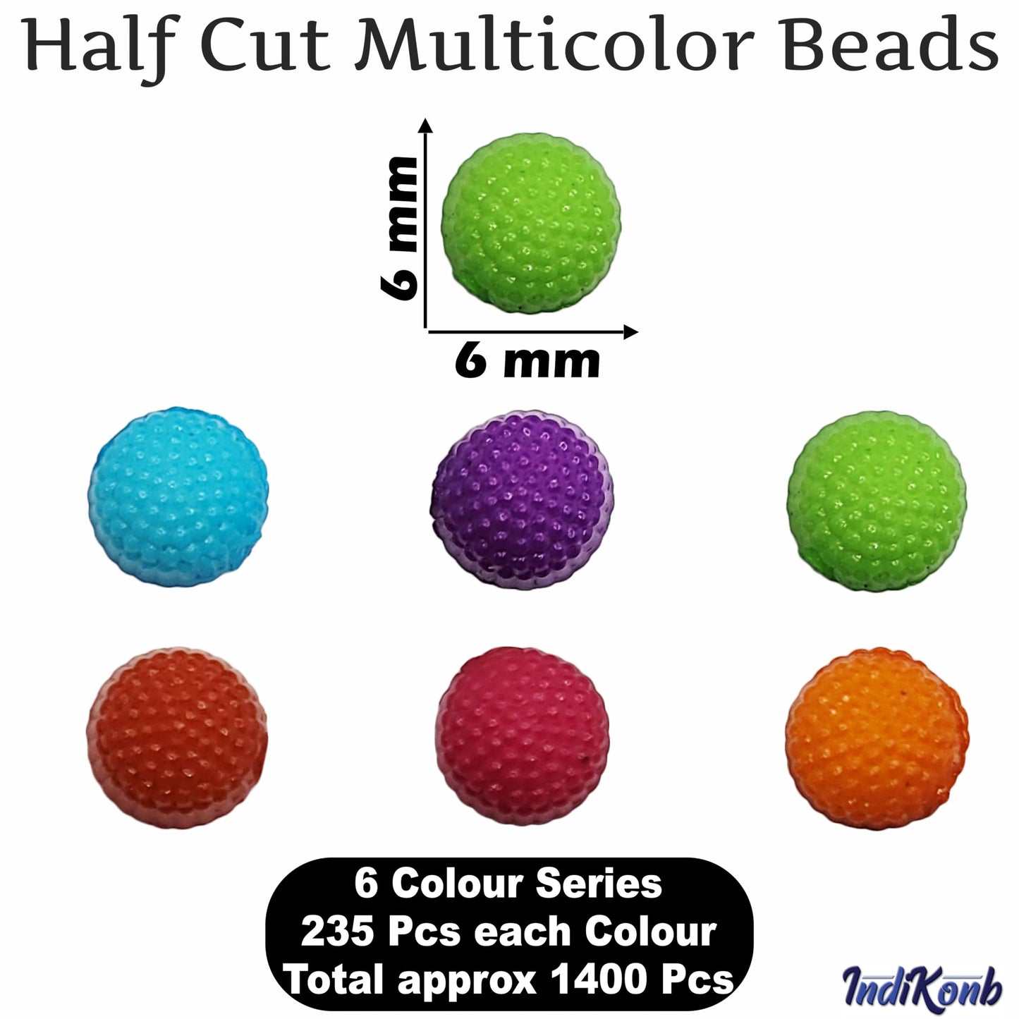 Multicolour Opaque Half Cut Flat Back Beads 6mm - 1400 pcs