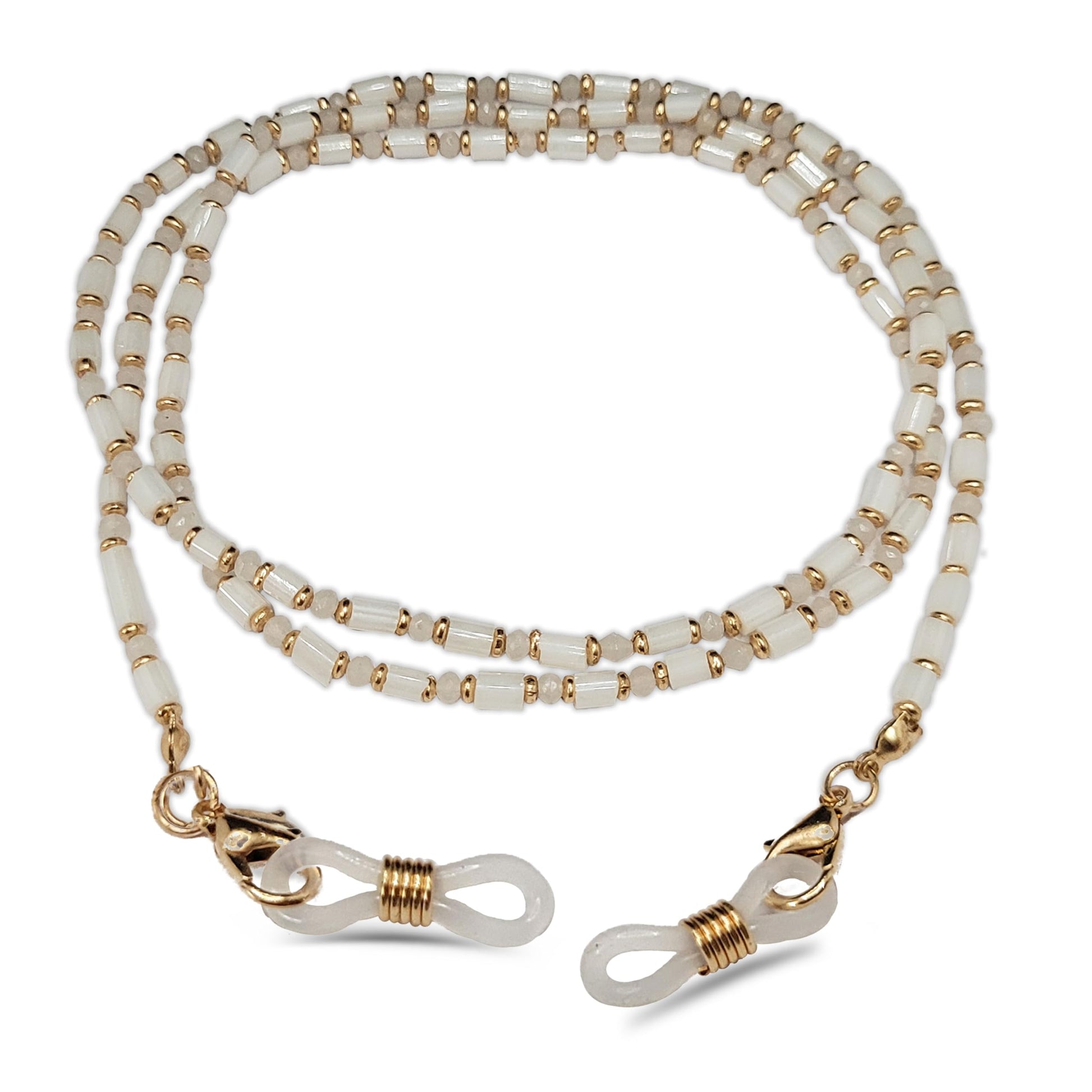 A balanced detail for glasses and sunglasses, daily wear and travel use, white gold glass eyewear strap offers a clean decorative look.